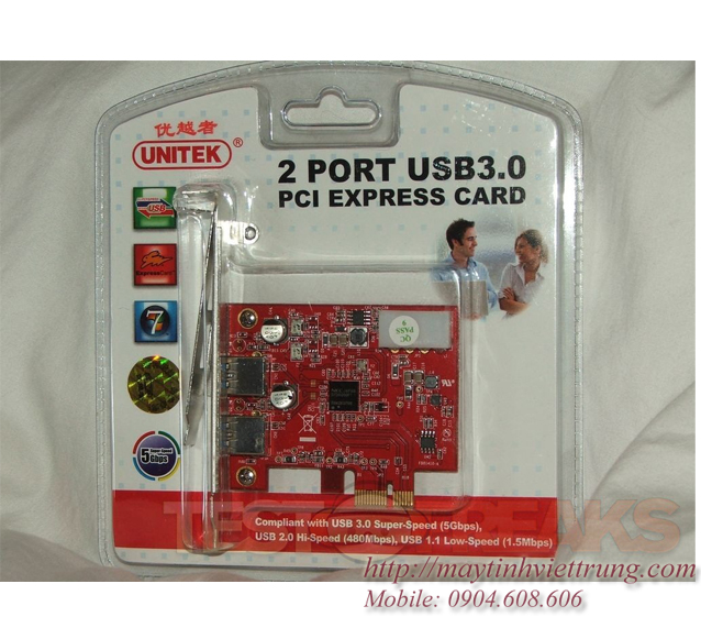 Card PCI-Ex to 2 PORT USB 3.0 Unitek Y-7301