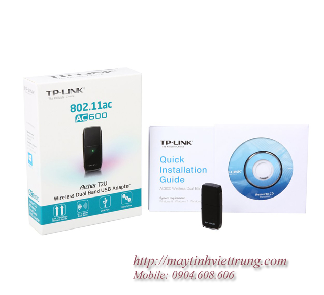 Bộ thu USB wifi băng tần kép  TP-LINK AC600 Archer T2U