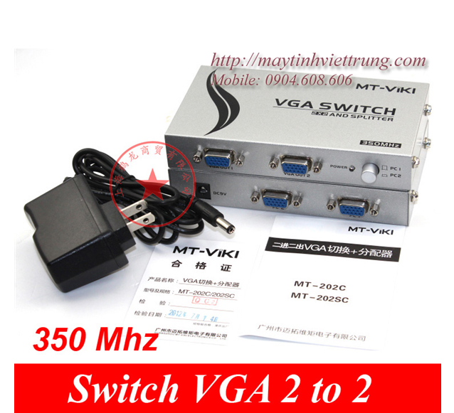 Bộ chia màn hình VGA 2 vào 2 ra MT-VIKI Mt-202C 350 Mhz