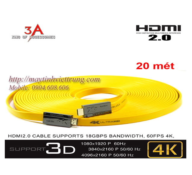 CÁP HDMI 2.0 CHO TV 4K 2K CAO CẤP DÀI 20M CHÍNH HÃNG 3A