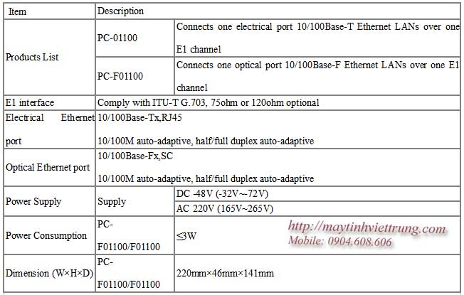 ETHERNET OVER 1 E1 CONVERTER PC-01100/F1100, PROTOCOL CONVERTER ETHERNET PC-01100/F01100