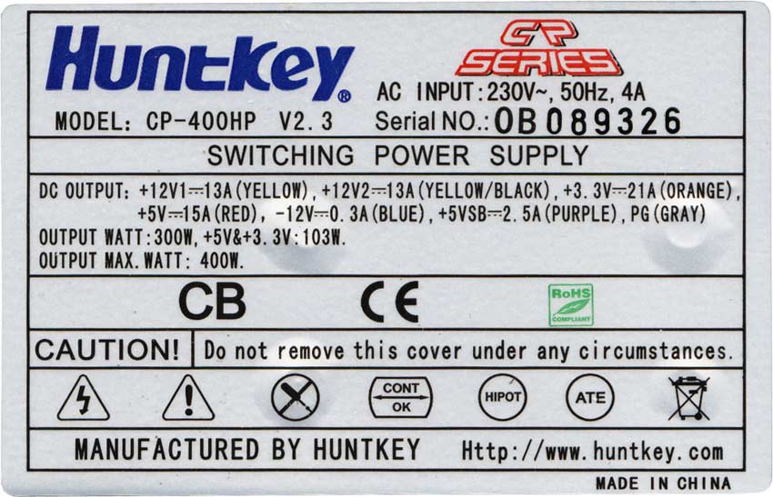 NGUON HUNTKEY 400W CP-400HP, BAN NGUON HUNKEY CP400HP CHINH HANG, PSU HUNTKEY 400W